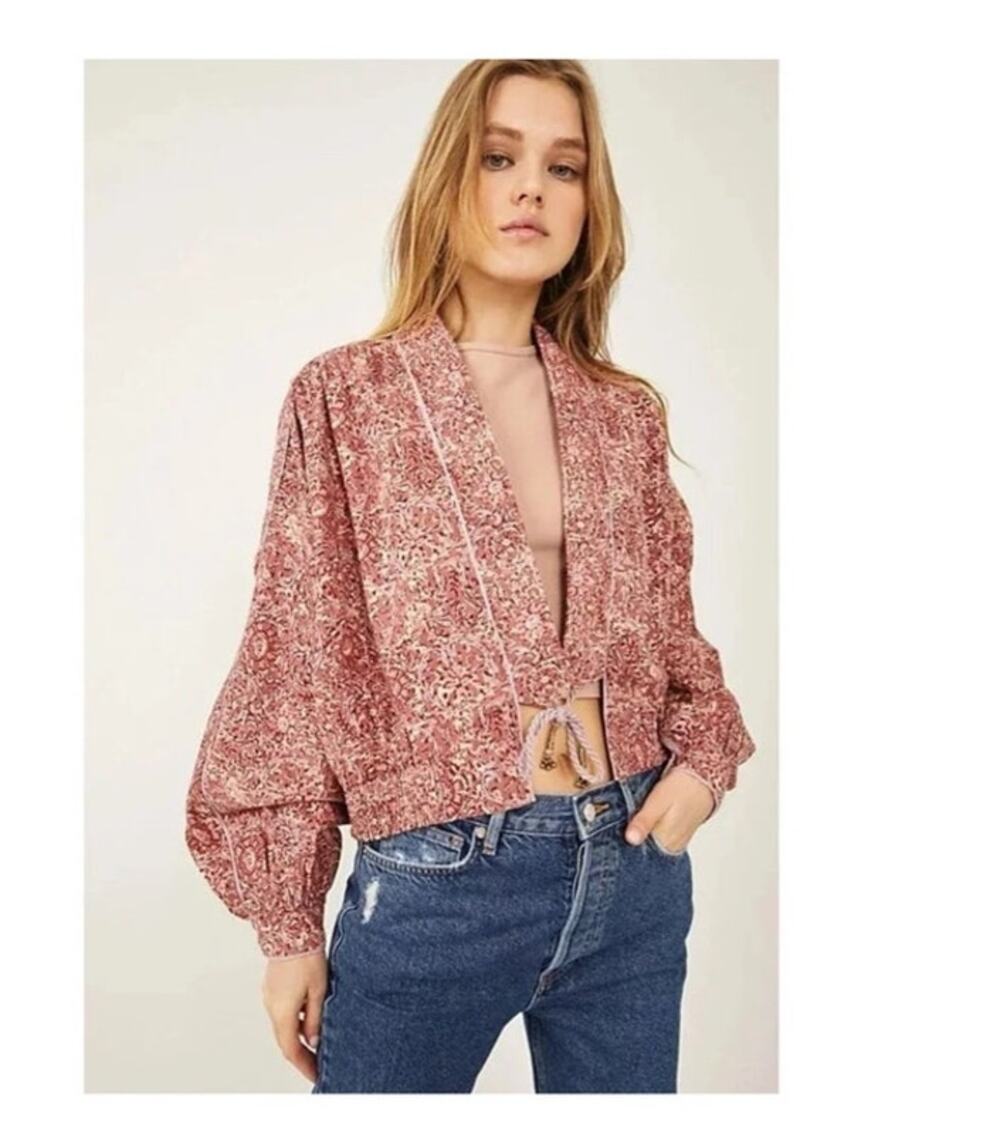 Free People Rosalina Pink Floral Jacket SZ M
